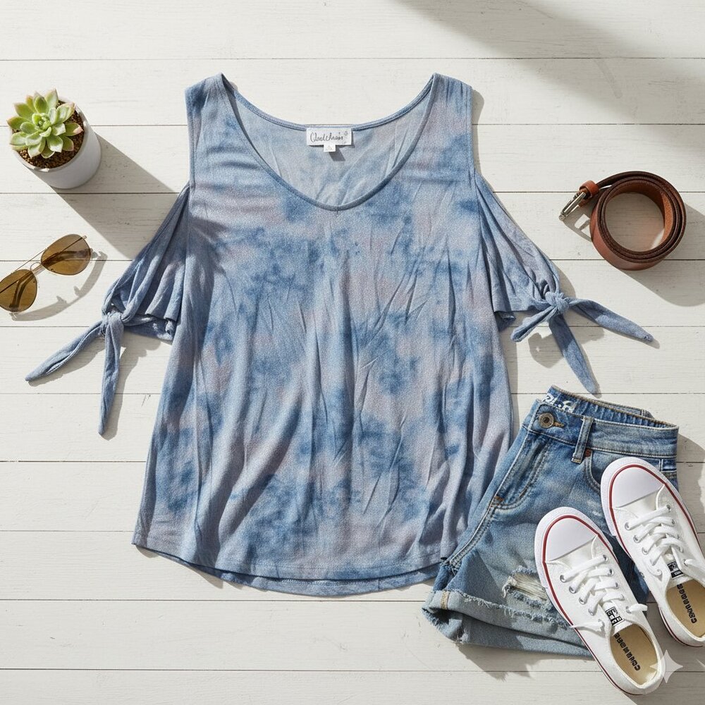 Cloud Chaser Blue Tie Front Sleeveless Tank